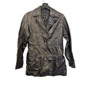Vintage JLC New York Womens Small Black Leather Button-Up Jacket